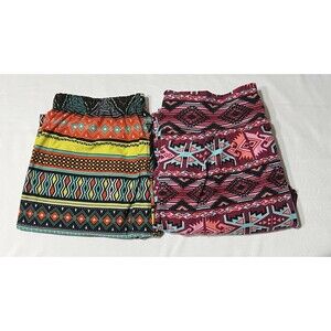 Two Pair Plus Size Leggings Graphic Print Loud Bold Colorful Boho Aztec J